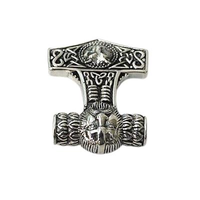 Silver Viking Fenrir Wolf Mjolnir Thors Hammer Pendant
