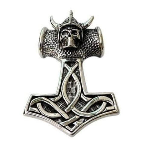 Colgante de plata con martillo de Thors y calavera vikinga