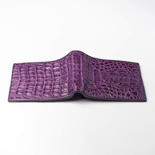 Portefeuille violet en cuir de crocodile véritable alligator hornback