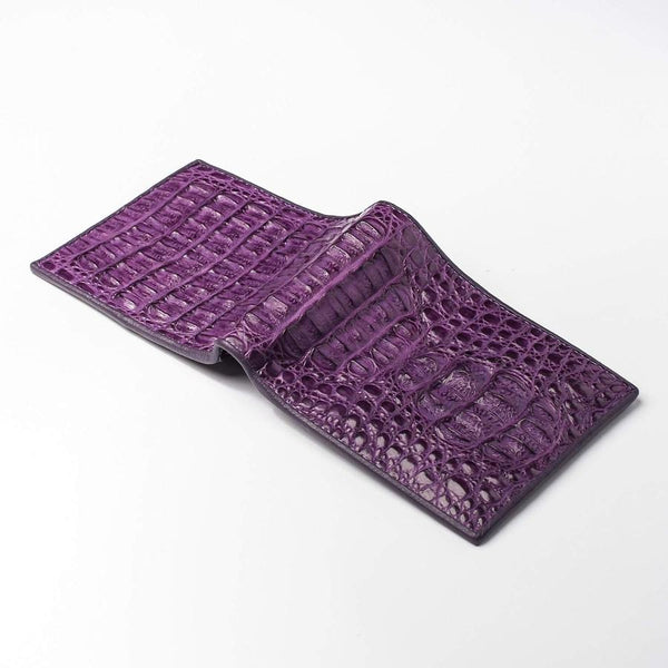 Фиолетовый кошелек из натуральной кожи крокодила и аллигатора с рогом на спине