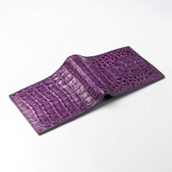 Portefeuille violet en cuir de crocodile véritable alligator hornback