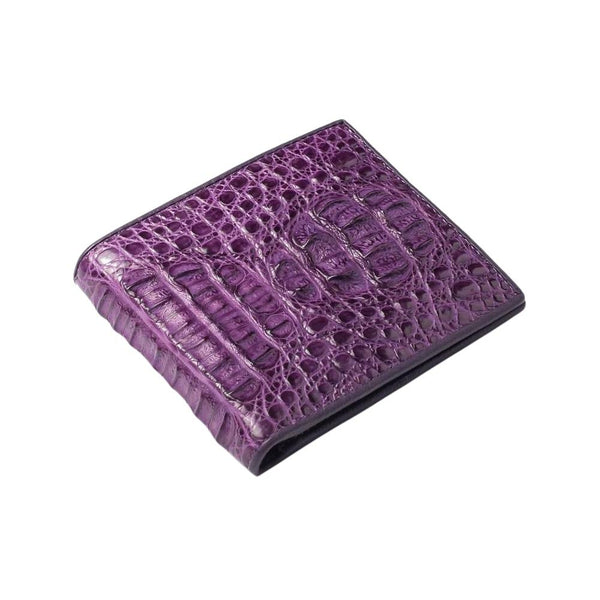 Фиолетовый кошелек из натуральной кожи крокодила и аллигатора с рогом на спине