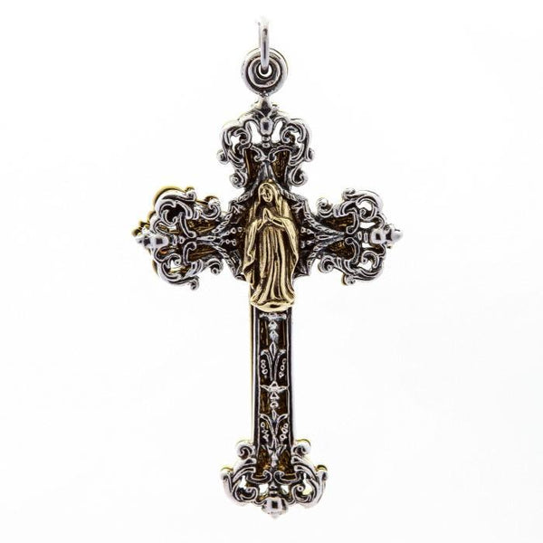 Colgante de latón y plata con cruz de ángel María