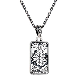 Ciondolo con carta dei tarocchi della ruota della fortuna in argento sterling