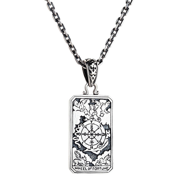 Sterling Silver Wheel of Fortune Tarot Card Pendant