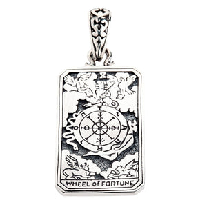 Ciondolo con carta dei tarocchi della ruota della fortuna in argento sterling