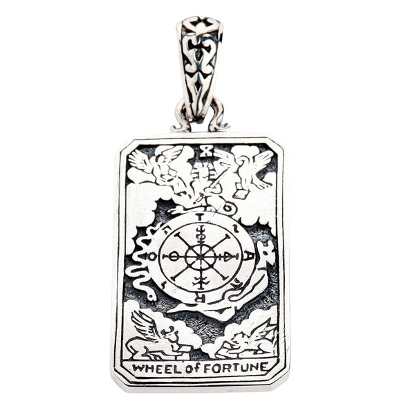 Sterling Silver Wheel of Fortune Tarot Card Pendant