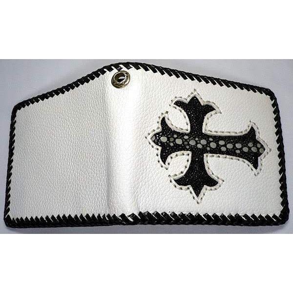 Байкерский кошелек белого цвета с крестом ската